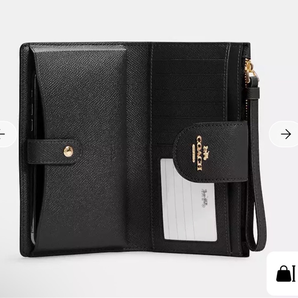 Coach Black Leather Wristlet IPhone Cash Cards Coins And Wallet